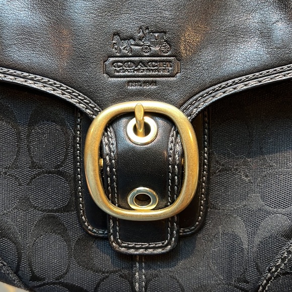 Coach Signature Jacquard and Leather Shoulder Bag Purse - Picture 2 of 8